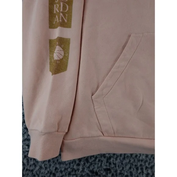 Jordan Pink Fleece Hoodie Gold Jumpman Logo Pullover Sweatshirt Size L Sample